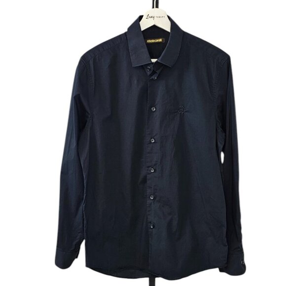 Roberto Cavalli Mens Long Sleeve Button Up Shirt, Black, Cotton Stretch, Size M - Picture 1 of 9